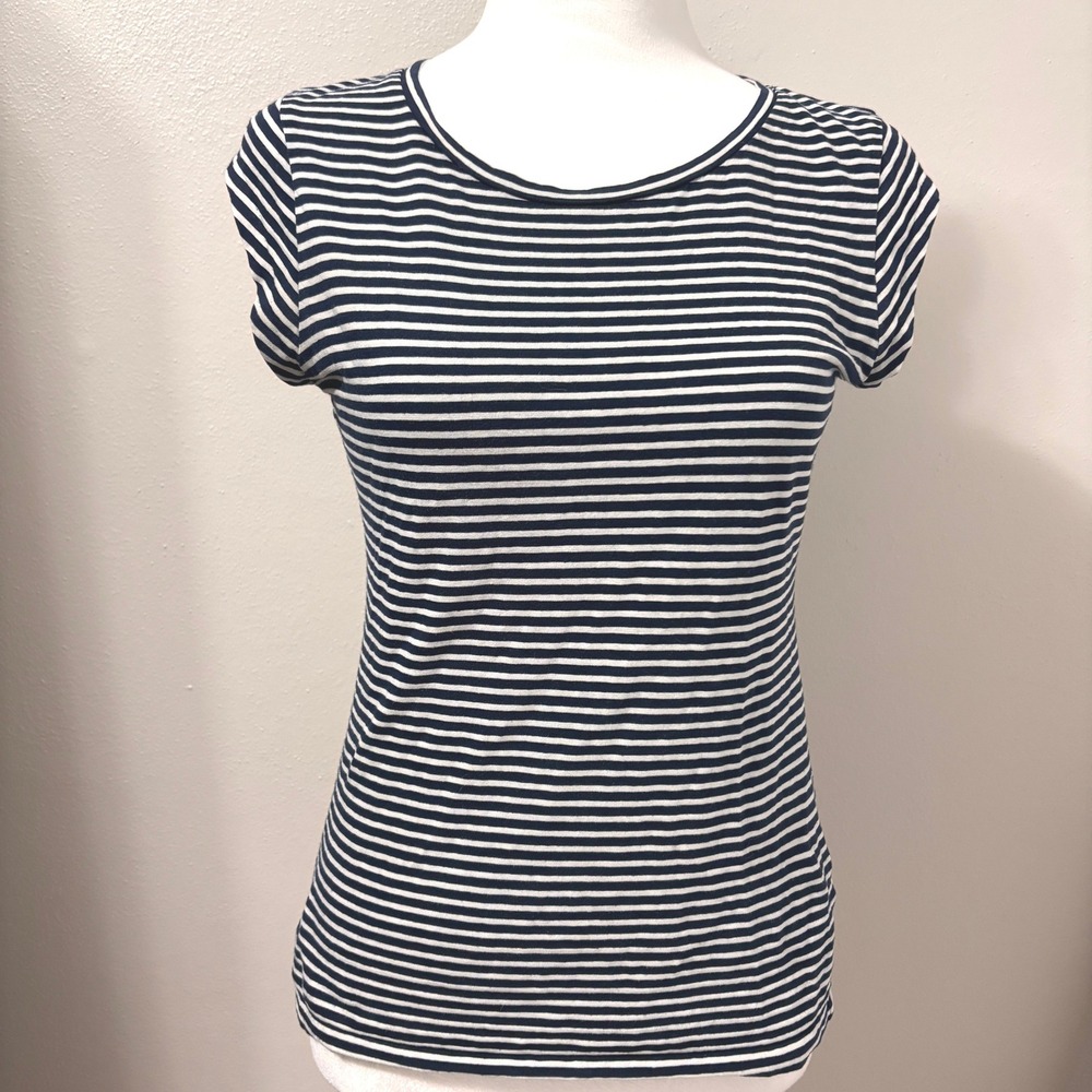 J.Crew Striped T-Shirt Women XS Navy White Cotton Linen Nautical Preppy Classic